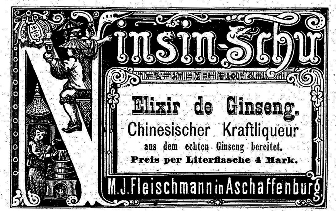 Werbung von 1879 für einen "Elixir de Ginseng" Werbung von 1879 für einen "Elixir de Ginseng"